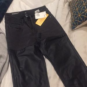 Partial leather black skinny jeans NWT